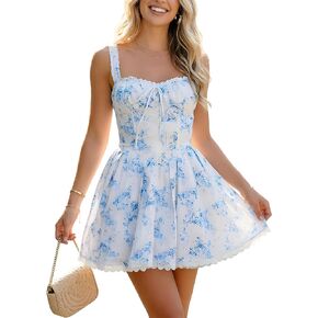 Lingswallow Women's Floral Corset Dress Mini Dress Lace Trim A Line Flowy Summer Casual Party Wedding Milkmaid Dresses 2026 in Kuwait