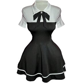 Women's Layered Ruffle Color Block Dress Cute Bow Tie Collared Short Sleeve A Line Mini Going Out Dresses in Saudi Arabia