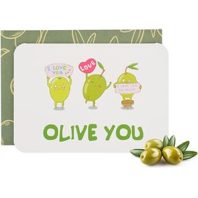 Cute Pun I Love Card with Envelope – “Olive You" – Funny Romantic Greeting Card for Valentines Day, Anniversary, or Birthday | Pairs well with gifts for men and women in Kuwait