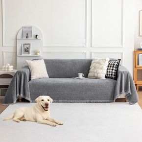 Deep Dream Chenille Sofa Cover, Couch Covers for 3 Cushion Couch, Washable Slipcovers for Sectional l Shaped Dogs Protector Furniture Covers (91" x 134", Dark Gray) in Kuwait