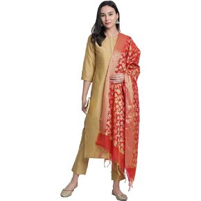 Janasya Indian Women's Gold Solid Festive Wear Kurta Set for Women in Kuwait
