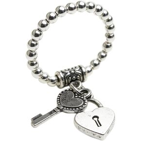 Heart Ring Stretch Rings for Women Dangle Charm Lock & Key Antique Silver Casual Daily Jewelry in Kuwait