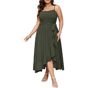 Women's Plus Size Summer Spaghetti Strap Maxi Dress Smocked Ruffle Wedding Guest Party Cocktail Holiday Dresses in Kuwait