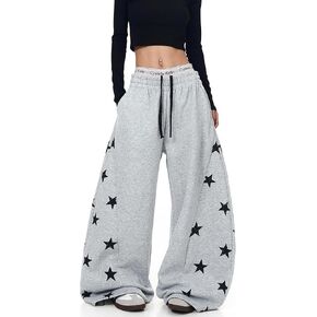 بنطال رياضي واسع الساق Y2k للنساء، سروال برباط مطبوع عليه نجمة in Kuwait