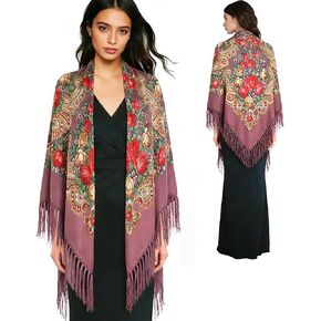 SmilerSmile Extra Large Russian Style Muffler Scarf XL Floral Print Pashmina Shawl Oversized Poncho Wrap for Women in Kuwait