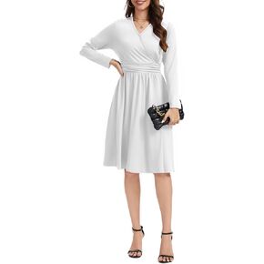 Women Casual Midi Dress Floral Fall Sundress Long Sleeve Wrap V-Neck Modest Dresses with Pockets in Kuwait