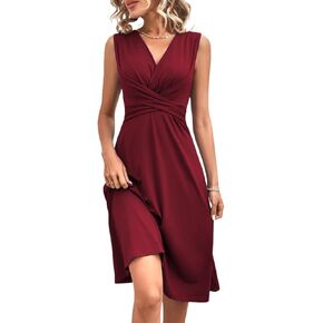 Womens Summer V Neck Sleeveless Sundress Solid Color Cross Waist Pleated Sleeveless Midi Dress Flowy Dresses in Kuwait