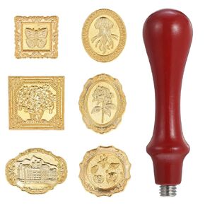 Vintage Wax Seal Stamp Kit - 6 Pcs Zinc Alloy Stamps Heads and Wooden Handle - Wax Seal Kit for Wedding Invitations, Envelopes, Gift Packaging, and Greeting Cards in Kuwait