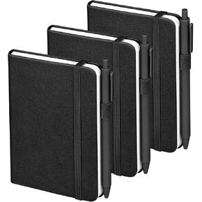 OMEYA Lined Pocket Notebook Journal: 3 Pack Small Notebooks for Note Taking, A6 Mini Notebook with Pens, Small Notepad with Pen Holder, Leather Cover, 384 Pages, 100 GSM Thick Paper, 3.7" x 5.7" in Kuwait