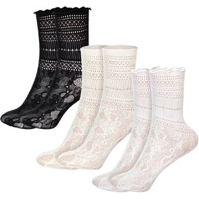 3 أزواج من الجوارب النسائية المكشكشة، جوارب دانتيل كاجوال لطيفة قابلة للتنفس ومزخرفة بالخس، جورب للكاحل على شكل صدفي بناتي in Kuwait