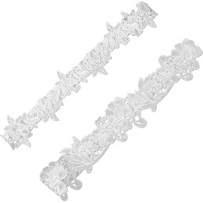 قطعتان من الأربطة للعروس، مجموعة أربطة الزفاف الأنيقة من الدانتيل، أربطة الزفاف ذات الساق الزهرية الممتدة، إكسسوارات الزفاف (أبيض) in Kuwait