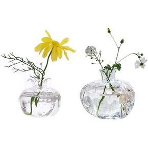 Glass Bud Vase Set of 2, Small Vases for Flowers, Hydroponic Vase Mini Cute Clear Pomegranate Vase, Glass Vases for Centerpieces, Decorative Rustic Home Dining Table Decor, Wedding Decorations (red) in Kuwait