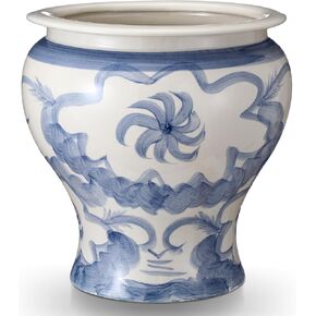12'' Ceramic Blue and White Planter Large Chinoiserie Vase Plant Pot Indoor Porcelain Flower Pot Urn Scroll Vase with Drainage Hole Chinese Oriental Decorative Gift for Gardening Home in Kuwait