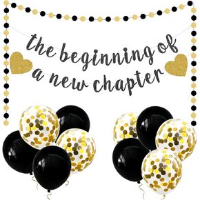 بداية فصل جديد، مجموعة إكليل معلقة من الذهب الأسود اللامع مع بالونات خلفية الرايات لتوديع التخرج بعيدًا، زينة حفلات التقاعد السعيدة، لوازم احتفالات البالغين in Kuwait