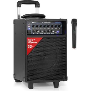 Pyle Wireless Portable PA System-400W Bluetooth Compatible Rechargeable Battery Powered Outdoor Sound Stereo Speaker Microphone Set w/Handle, Wheels-1/4 to AUX, RCA Cable (PWMA230BT) in Kuwait