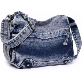 حقيبة كروس من الدينيم العتيق للنساء، محفظة جينز بحزام قابل للتعديل، حقيبة كتف كاجوال زرقاء in Kuwait
