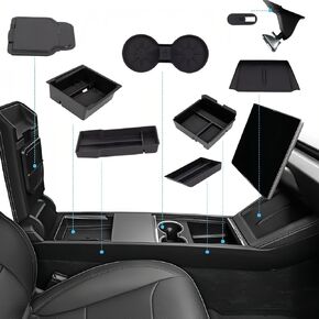 8PCS Center Console Organizer Tray Compatible with Tesla Model Y Juniper 2025 2026 Accessories, Hidden Storage Box & Cup Holder & Armrest Organizer & Wireless Charging Mat & Camera Cover in Kuwait