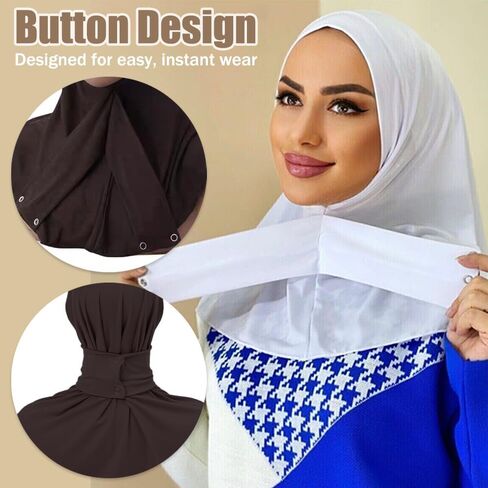 Instant Scarf For Women,Muslim Flexible Turban with Buttons Ready to Wear Easy,Chic Sport Jersey Hijab Head Scarf in Saudi Arabia
