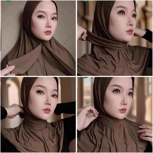 Instant Scarf For Women,Muslim Flexible Turban with Buttons Ready to Wear Easy,Chic Sport Jersey Hijab Head Scarf in Saudi Arabia