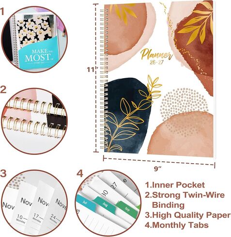 2026-2027 Weekly and Monthly Planner/Calendar - Academic Planner 2026-2027, JUL 2026 to JUN 2027, 12 Colorful Tabs, 9" x 11" Twin-Wire Binding, Inner Pocket in Kuwait