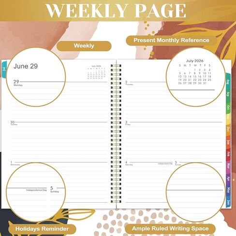 2026-2027 Weekly and Monthly Planner/Calendar - Academic Planner 2026-2027, JUL 2026 to JUN 2027, 12 Colorful Tabs, 9" x 11" Twin-Wire Binding, Inner Pocket in Kuwait