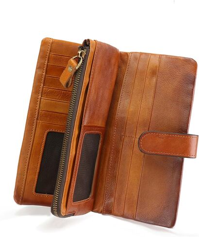 Women's RFID Blocking Genuine Leather Wallet Vintage Hand Rubbing Wallets Organizer | RFID Blocking, Vintage, Hand Rubbing, Organizer in Saudi Arabia