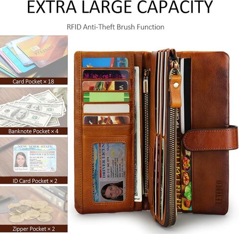 Women's RFID Blocking Genuine Leather Wallet Vintage Hand Rubbing Wallets Organizer | RFID Blocking, Vintage, Hand Rubbing, Organizer in Saudi Arabia