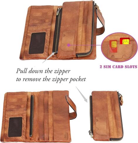 Women's RFID Blocking Genuine Leather Wallet Vintage Hand Rubbing Wallets Organizer | RFID Blocking, Vintage, Hand Rubbing, Organizer in Saudi Arabia