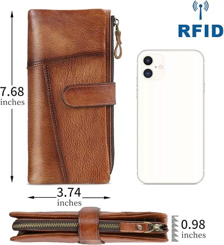 Women's RFID Blocking Genuine Leather Wallet Vintage Hand Rubbing Wallets Organizer | RFID Blocking, Vintage, Hand Rubbing, Organizer in Saudi Arabia