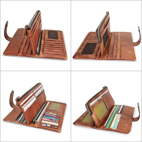 Women's RFID Blocking Genuine Leather Wallet Vintage Hand Rubbing Wallets Organizer | RFID Blocking, Vintage, Hand Rubbing, Organizer in Saudi Arabia