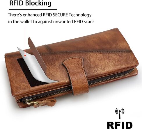 Women's RFID Blocking Genuine Leather Wallet Vintage Hand Rubbing Wallets Organizer | RFID Blocking, Vintage, Hand Rubbing, Organizer in Saudi Arabia