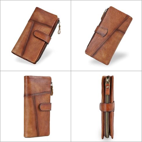 Women's RFID Blocking Genuine Leather Wallet Vintage Hand Rubbing Wallets Organizer | RFID Blocking, Vintage, Hand Rubbing, Organizer in Saudi Arabia