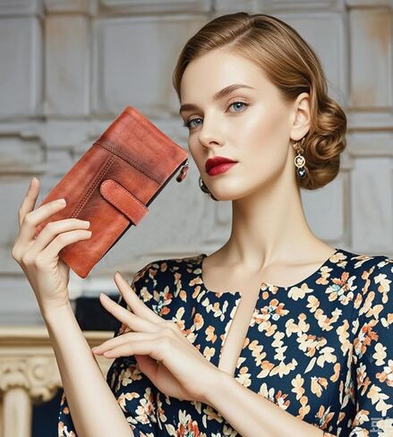 Women's RFID Blocking Genuine Leather Wallet Vintage Hand Rubbing Wallets Organizer | RFID Blocking, Vintage, Hand Rubbing, Organizer in Saudi Arabia