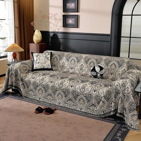 LUFEIJIASHI Vintage Couch Covers for Sofa Washable Sofa Covers for 3 Cushion Couch Non Slip Couch Covers for sectional Sofa Chenille Jacquard Furniture Protector for Dogs Pet Friendly Brown, 71"x118" in Kuwait