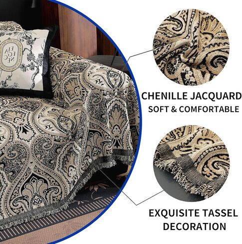LUFEIJIASHI Vintage Couch Covers for Sofa Washable Sofa Covers for 3 Cushion Couch Non Slip Couch Covers for sectional Sofa Chenille Jacquard Furniture Protector for Dogs Pet Friendly Brown, 71"x118" in Kuwait