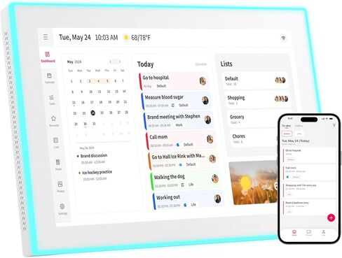 Akimart Calendar: 10.1-inch Wall Planner Digital Calendar & Chore Chart With LED Reminder, Smart Touchscreen Interactive Display for Family Schedules, Hearth Display Digital Calendar, Great for Organizing Your 2026 Year in Kuwait