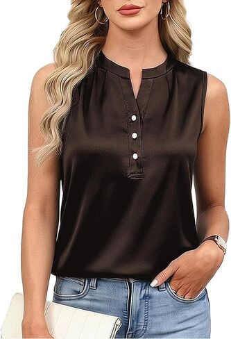 بلوزات Senert من الساتان للنساء ملابس غير رسمية 2026 بدون أكمام من الحرير قمصان عمل قصيرة in Kuwait