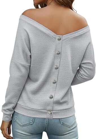 Women's Backless Loose Shirt Long Sleeve Open Back Casual Blouse in Saudi Arabia
