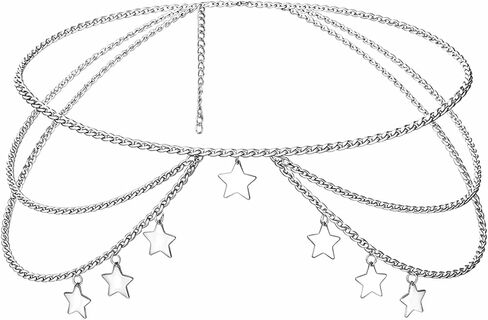 Silver Star Waist Chain Belt - Gothic Punk Double Layer Body Chain with Tassel for Women and Girls in Saudi Arabia