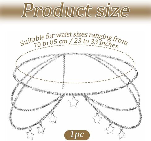 Silver Star Waist Chain Belt - Gothic Punk Double Layer Body Chain with Tassel for Women and Girls in Saudi Arabia