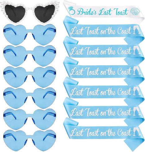 14 قطعة من زخارف حفلات توديع العزوبية الأخيرة على الساحل باللون الأزرق والأبيض على الشاطئ الساحلي لوصيفات العروس ونظارات شمسية مجموعة زينة لحفلات الزفاف وهدايا العروس لوصيفات العروس in Kuwait