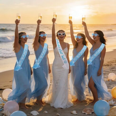 14 قطعة من زخارف حفلات توديع العزوبية الأخيرة على الساحل باللون الأزرق والأبيض على الشاطئ الساحلي لوصيفات العروس ونظارات شمسية مجموعة زينة لحفلات الزفاف وهدايا العروس لوصيفات العروس in Kuwait