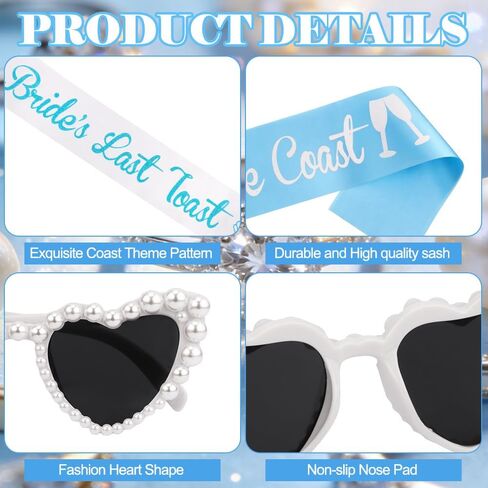 14 قطعة من زخارف حفلات توديع العزوبية الأخيرة على الساحل باللون الأزرق والأبيض على الشاطئ الساحلي لوصيفات العروس ونظارات شمسية مجموعة زينة لحفلات الزفاف وهدايا العروس لوصيفات العروس in Kuwait