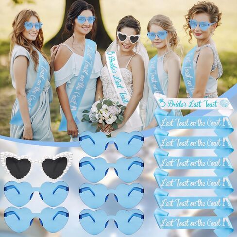 14 قطعة من زخارف حفلات توديع العزوبية الأخيرة على الساحل باللون الأزرق والأبيض على الشاطئ الساحلي لوصيفات العروس ونظارات شمسية مجموعة زينة لحفلات الزفاف وهدايا العروس لوصيفات العروس in Kuwait