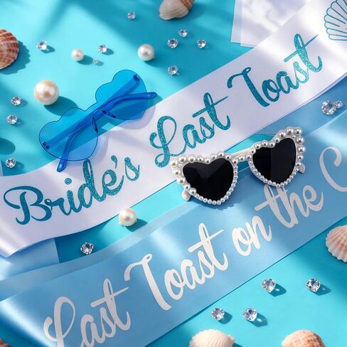 14 قطعة من زخارف حفلات توديع العزوبية الأخيرة على الساحل باللون الأزرق والأبيض على الشاطئ الساحلي لوصيفات العروس ونظارات شمسية مجموعة زينة لحفلات الزفاف وهدايا العروس لوصيفات العروس in Kuwait