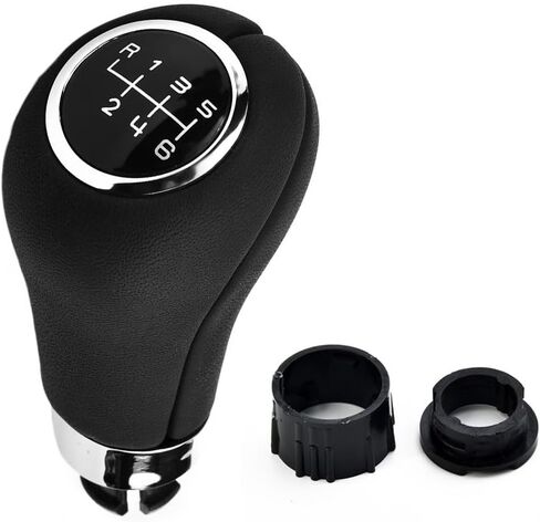مقبض ناقل الحركة اليدوي 6 سرعات لمرسيدس بنز الفئة C (W203/W204/T204)، الفئة E (W212/A207/C207)، والفئة GLK (X204) - جلد مع لمسات من الكروم، قطر الفتحة 14.5 مم، أسود in Kuwait