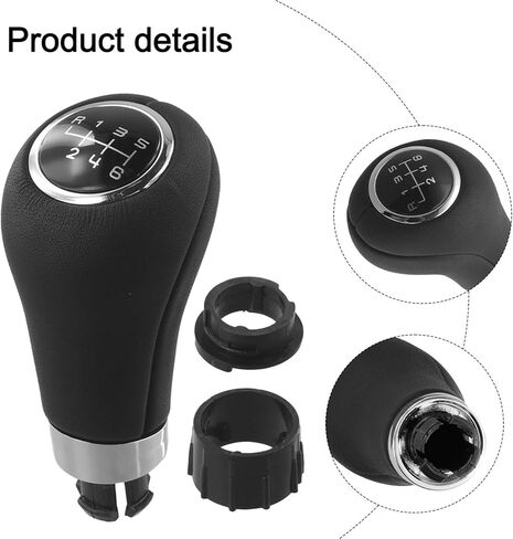 مقبض ناقل الحركة اليدوي 6 سرعات لمرسيدس بنز الفئة C (W203/W204/T204)، الفئة E (W212/A207/C207)، والفئة GLK (X204) - جلد مع لمسات من الكروم، قطر الفتحة 14.5 مم، أسود in Kuwait