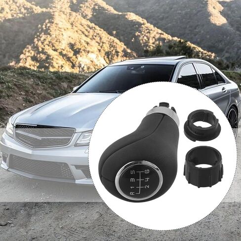 مقبض ناقل الحركة اليدوي 6 سرعات لمرسيدس بنز الفئة C (W203/W204/T204)، الفئة E (W212/A207/C207)، والفئة GLK (X204) - جلد مع لمسات من الكروم، قطر الفتحة 14.5 مم، أسود in Kuwait