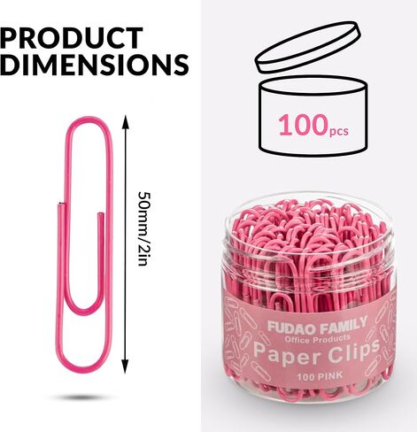 Jumbo Paper Clips, 2 Inch Large Paper Clip, 100 pcs Paperclips (Jumbo, Pink) in Kuwait