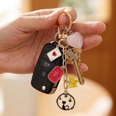 2 Pcs Boho Sun and Moon Purse Charms Crystal Heart Bag Charms Keychain Mystical Bohemian Style Keychain for Women Men Valentine's Day Gifts Handbags & Backpack Car Key Purse Bag Decoration in Kuwait